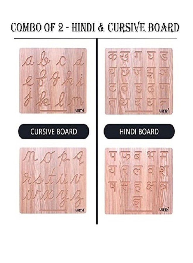 Virth Writing Practice Wooden Educational Slate Learning Board for Baby (2 to 6 Years) (Combo of 2 - Hindi & Cursive Board) - Image 2